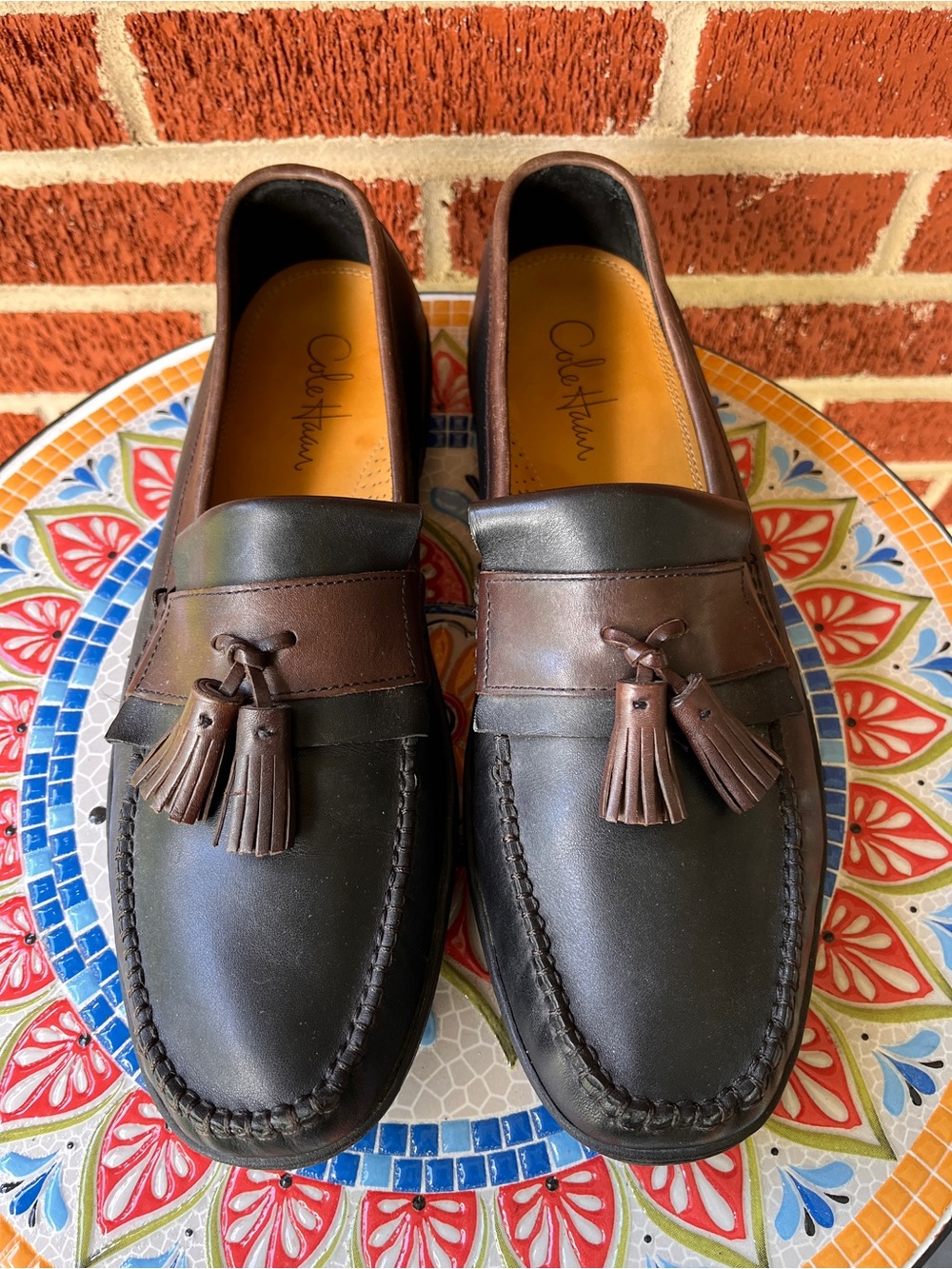 Cole Haan Mens 12 M Black Brown Leather Tassel Kiltie Moc Loafers India C07950